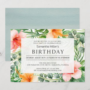Invitation Fête d'anniversaire tropicale au bord de la piscin