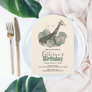 Invitation Fête d'anniversaire tropicale avec girafe animaux 