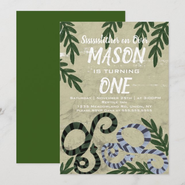Invitation Fête d'anniversaire tropicale du zoo de serpent de (Devant / Derrière)