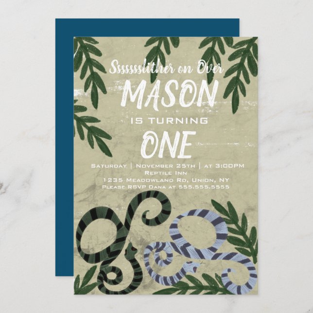 Invitation Fête d'anniversaire tropicale du zoo de serpent de (Devant / Derrière)