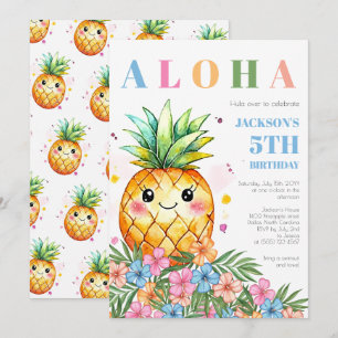 Invitation Fête d'anniversaire tropicale enfant aloha bleu à 