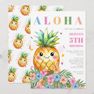 Invitation Fête d'anniversaire tropicale enfant aloha rose au