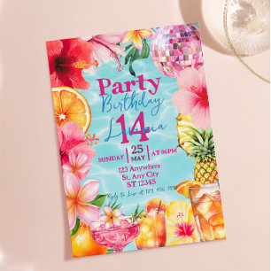 Invitation Fête d'anniversaire tropicale estivale au bord de