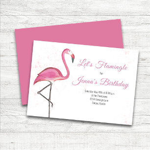 Invitation Fête d'anniversaire tropicale flamant rose aquarel