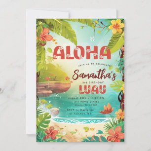 Invitation Fête d'anniversaire tropicale florale hawaïenne Lu