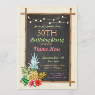 Invitation Fête d'anniversaire tropicale Luau Aloha Tiki Invi