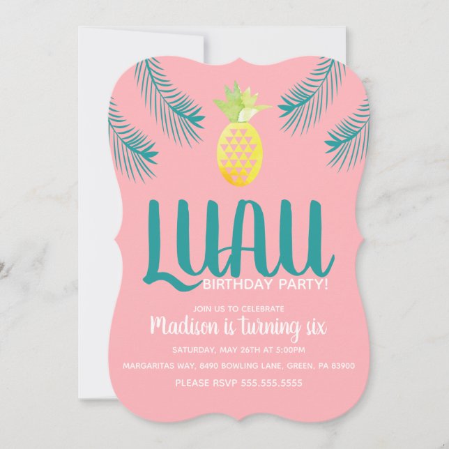Invitation Fête d'anniversaire tropicale Luau Ananas (Devant)