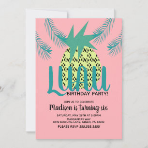 Invitation Fête d'anniversaire tropicale Luau Ananas Gras