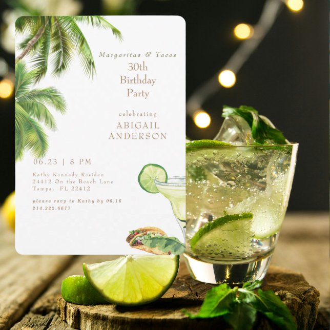 Invitation Fête d'anniversaire tropicale Margaritas & Tacos (Créateur téléchargé)