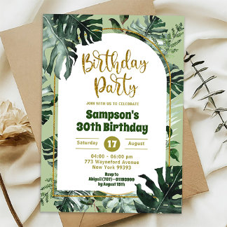 Invitation Fête d'anniversaire tropicale Monstera de la jungl