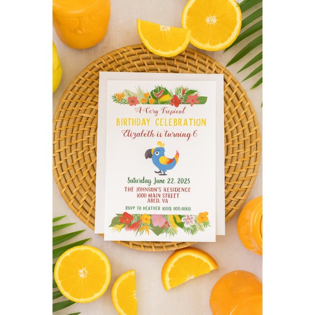 Invitation Fête d'anniversaire tropicale Parrot coloré (Créateur téléchargé)