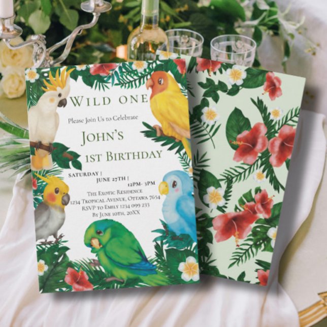 Invitation Fête d'anniversaire Tropicale Perroquets Exotiques (Créateur téléchargé)
