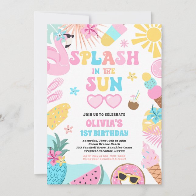 Invitation Fête d'anniversaire tropicale Splash In The Sun su (Devant)