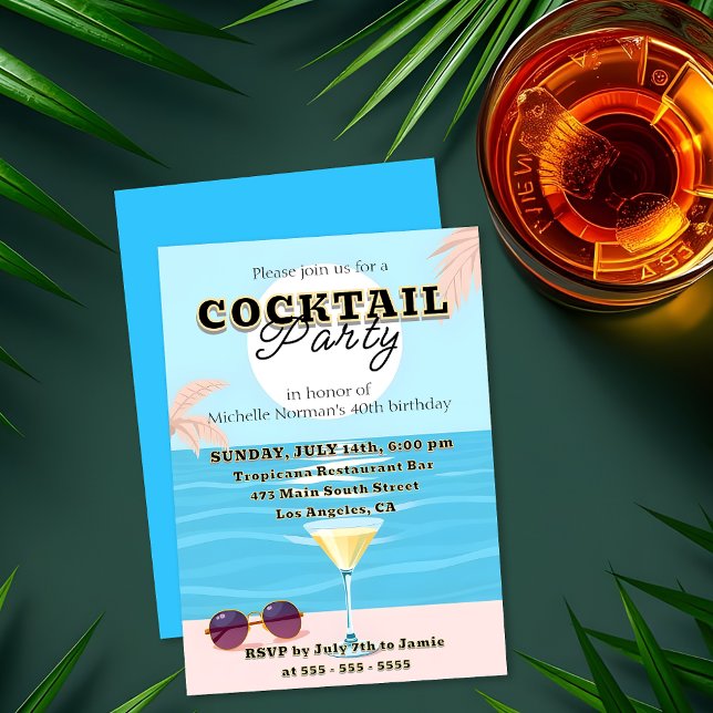 Invitation Fête d'anniversaire tropicale sur la plage avec co (Créateur téléchargé)