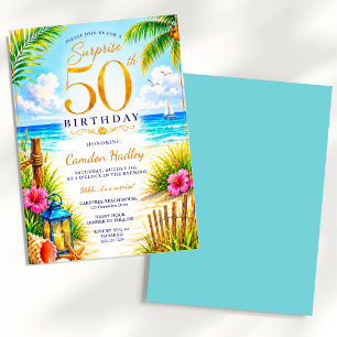Invitation Fête d'anniversaire tropicale surprise 50 ans