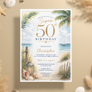 Invitation Fête d'anniversaire tropicale surprise pour 50 ans