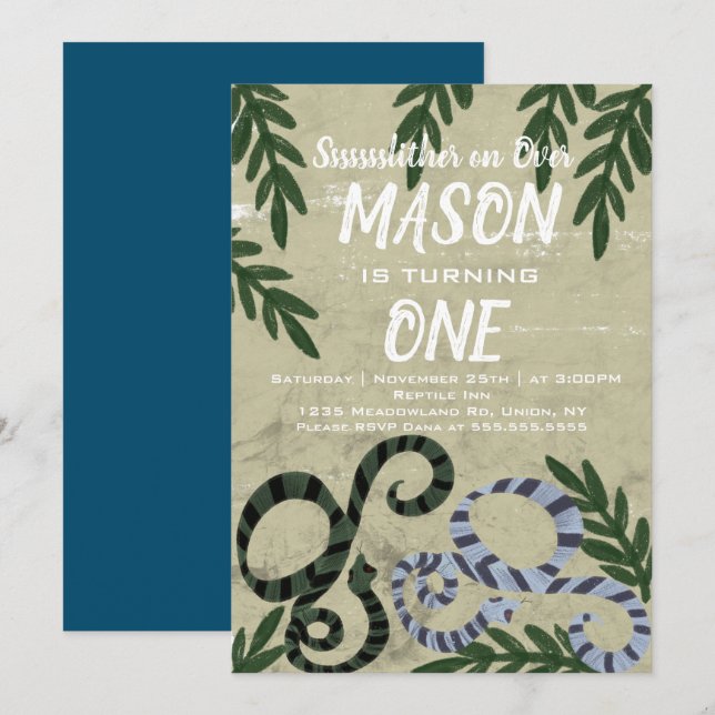 Invitation Fête d'anniversaire tropicale Zoo Serpent Reptile (Devant / Derrière)