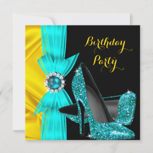 Invitation Fête d'anniversaire Turquoise Bleu Haut talons Jau