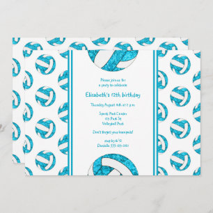 Invitation fête d'anniversaire turquoise blue girls volleybal