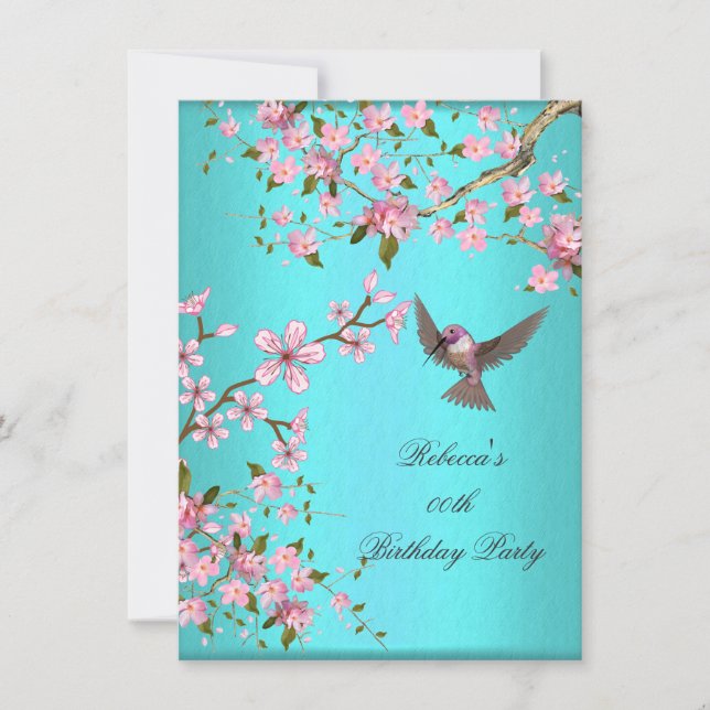 Invitation Fête d'anniversaire turquoise Blue Rose Cherry Blo (Devant)