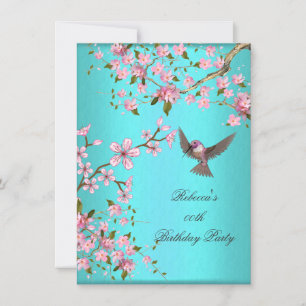 Invitation Fête d'anniversaire turquoise Blue Rose Cherry Blo