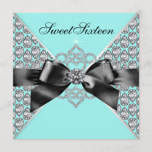 Invitation Fête d'anniversaire turquoise du bonbon 16 à noir
