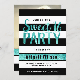 Invitation fête d'anniversaire Turquoise en sweet sixteen noi