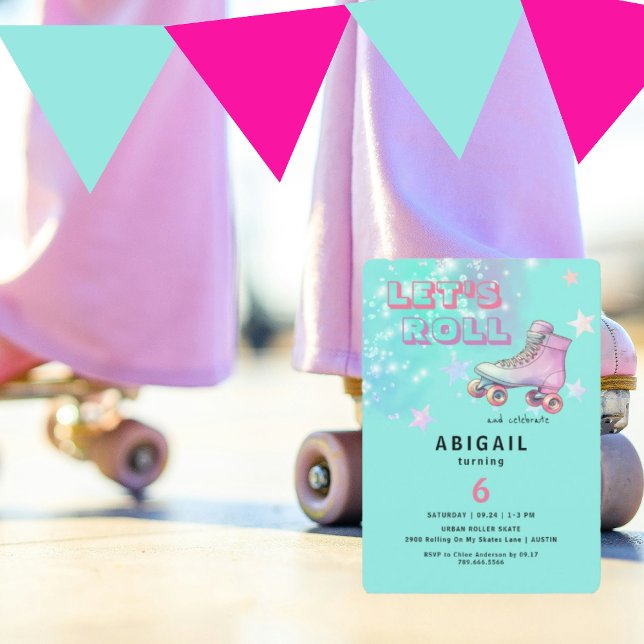 Invitation Fête d'anniversaire turquoise Let's Roll Jeune Fil (Créateur téléchargé)