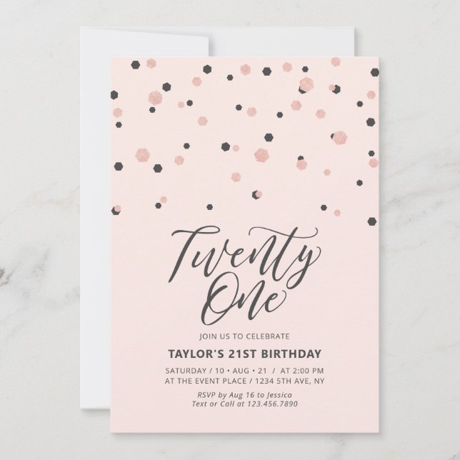 Invitation Fête d'anniversaire Twenty One 21 ans Rose & Or ro (Devant)