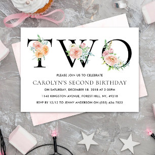 Invitation Fête d'anniversaire TWO 2ème simplement élégante f
