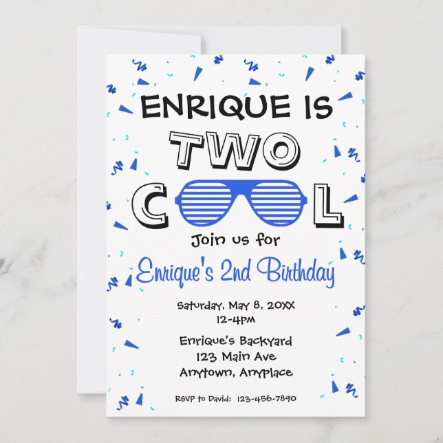Invitation Fête d'anniversaire TWO Cool Sunglass 2ème anniver (Devant)