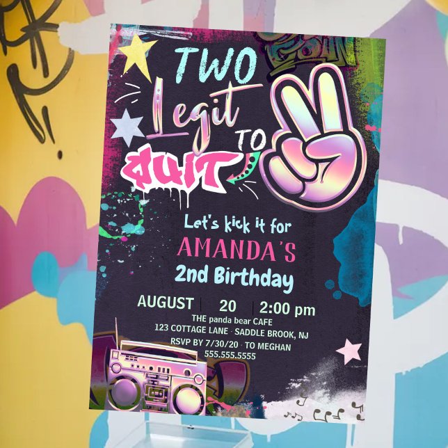 Invitation Fête d'anniversaire Two Legit To Quit 2ème anniver (Créateur téléchargé)