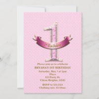 Fête d'anniversaire UN 1er 1 avec pois roses et ba