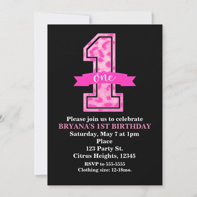 Invitation Fête d'anniversaire une 1ère année impression léop (Devant)