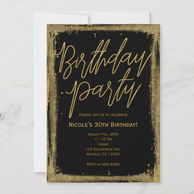 Invitation Fête d'anniversaire unique glamour grunge or (Devant)
