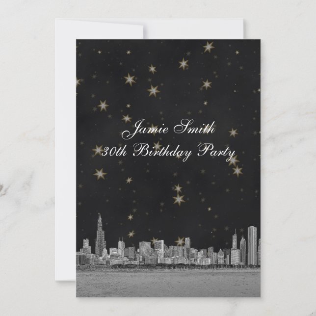 Invitation Fête d'anniversaire V de la skyline de Chicago en  (Devant)