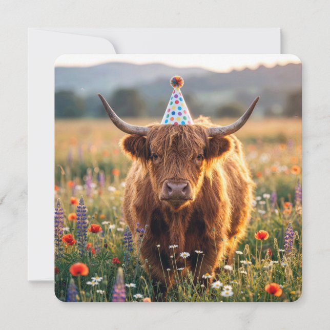 Invitation Fête d'anniversaire Vache des Highlands  (Devant)
