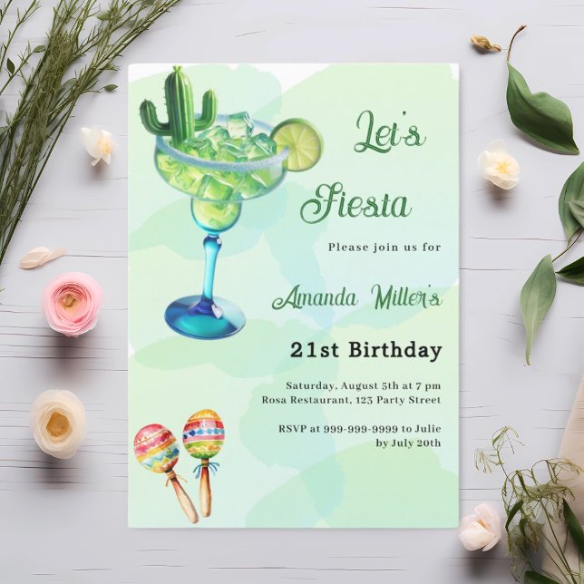 Invitation Fête d'anniversaire vert à la mexicaine (Créateur téléchargé)