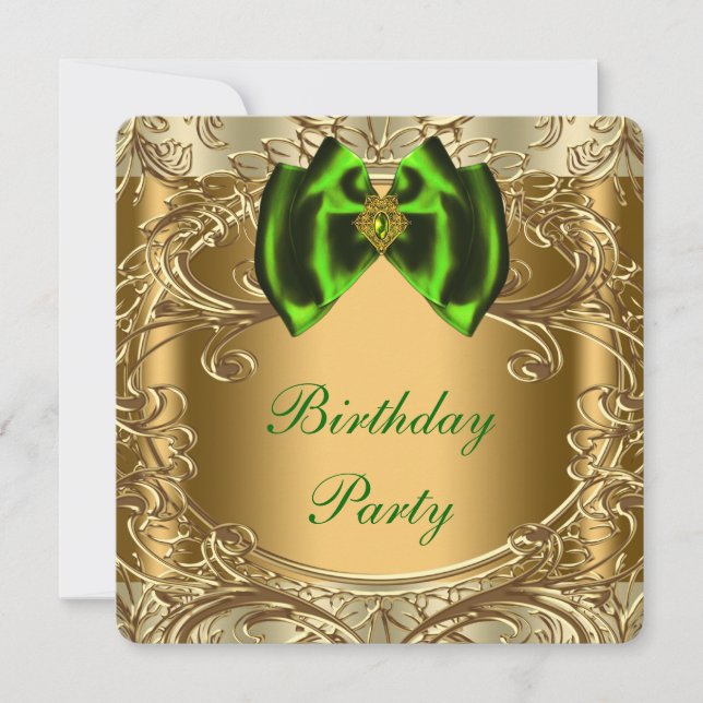 Invitation Fête d'anniversaire vert émeraude et or (Devant)