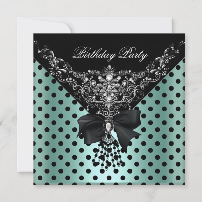 Invitation Fête d'anniversaire Vert menthe Tache noire Points (Devant)