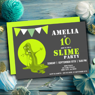 Invitation Fête d'Anniversaire Vert Monstre Slime Effrayant