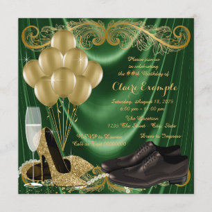 Invitation Fête d'anniversaire verte de chaussure de l'or