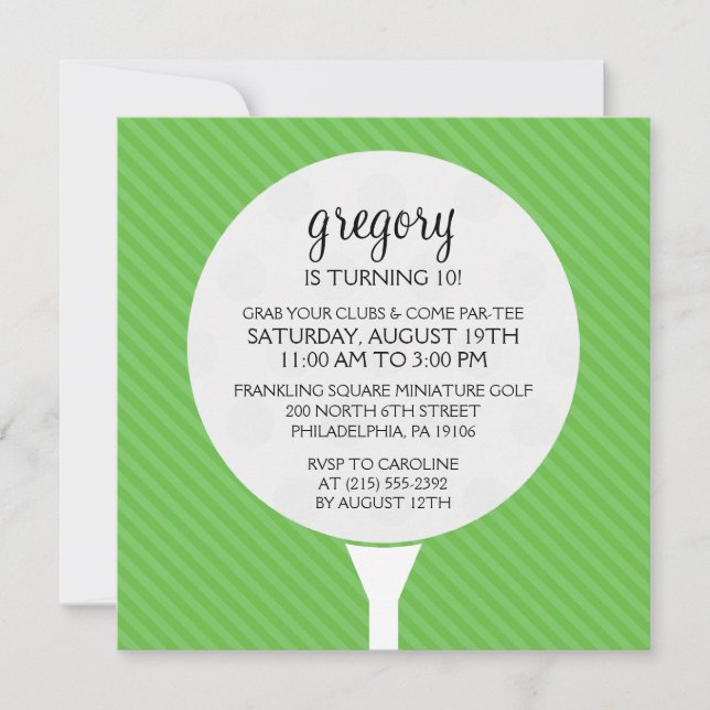 Invitation Fête d'anniversaire verte de golf miniature de (Devant)