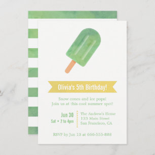 Invitation Fête d'anniversaire verte pour aquarelle de