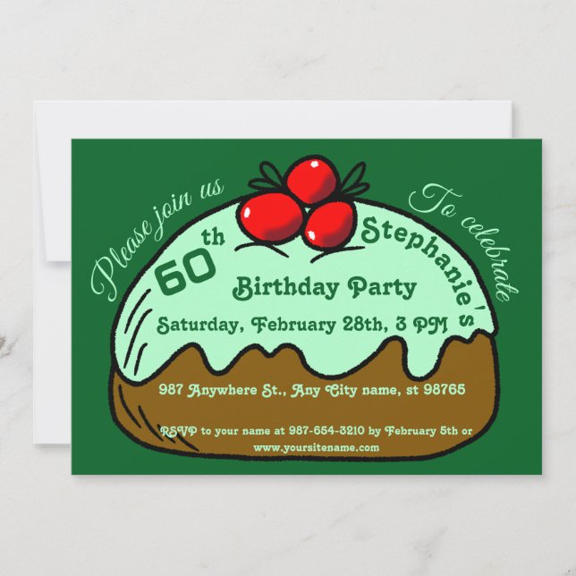 Invitation Fête d'anniversaire verte pour les 60 ans Dessert  (Devant)