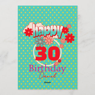 Invitation Fête d'anniversaire vibrante avec âge et nom perso