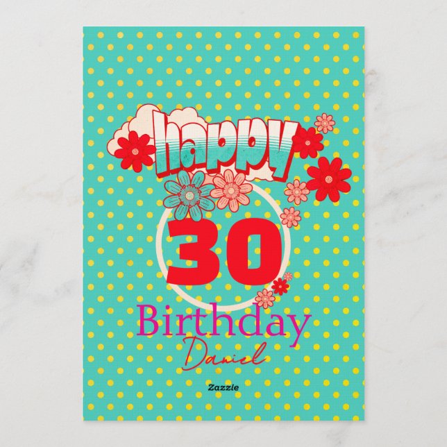 Invitation Fête d'anniversaire vibrante avec âge et nom perso (Dos)