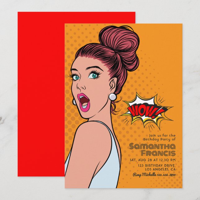 Invitation Fête d'anniversaire Vibrante Rétro Pop Art (Devant / Derrière)