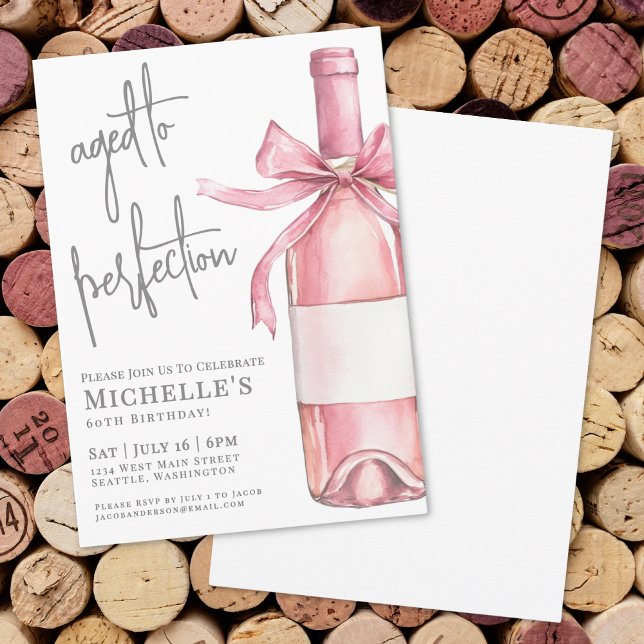 Invitation Fête d'anniversaire vin vieilli à la perfection (Wine Aged To Perfection Birthday Party Invitation)