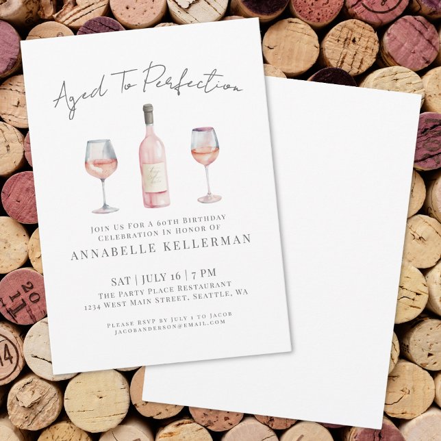 Invitation Fête d'anniversaire vin vieilli à la perfection (Wine Aged To Perfection Birthday Party Invitation)